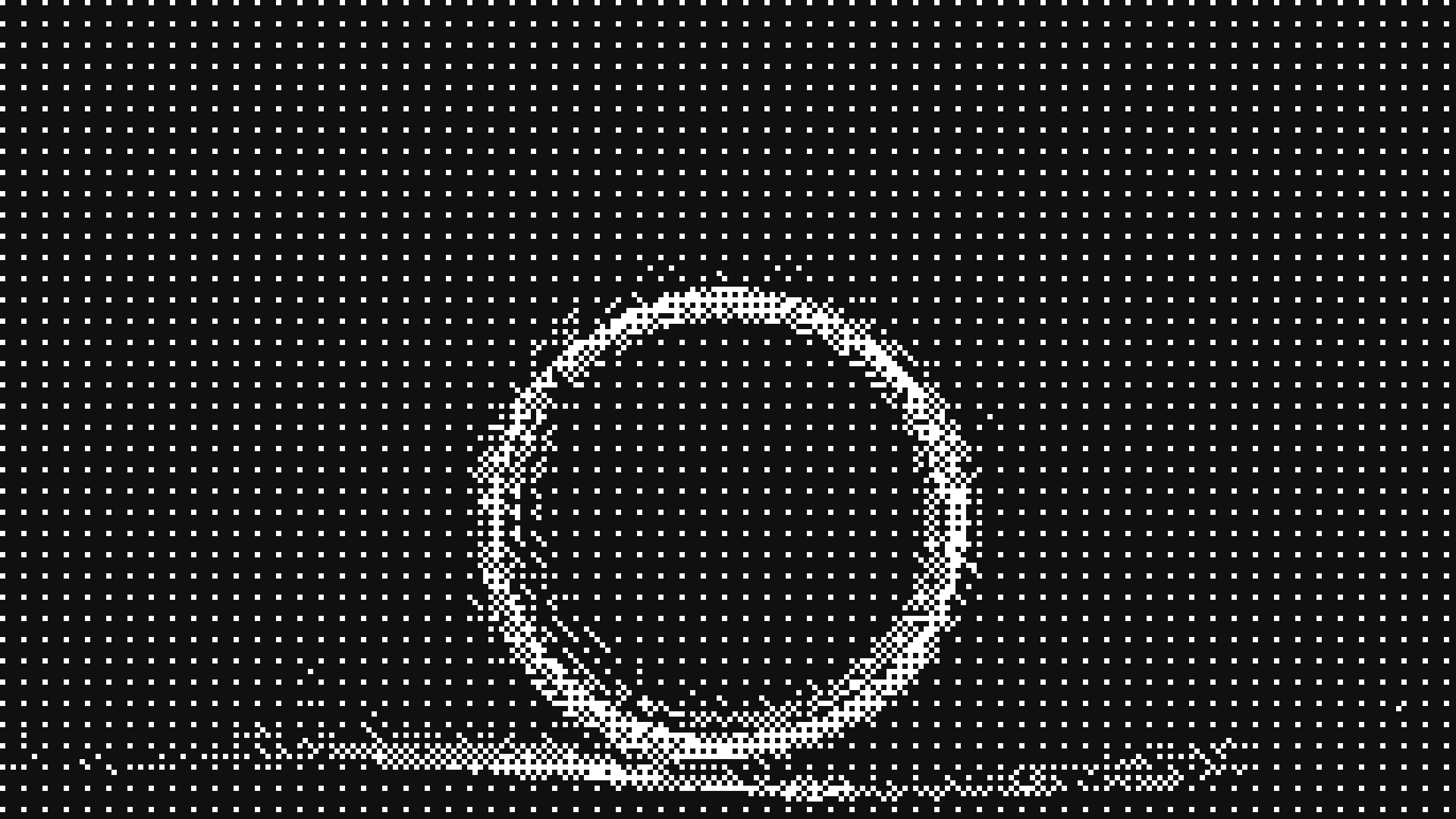 A large zero, drawn in white halftone dots on a black field.